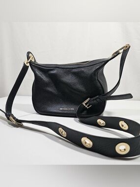 Michael Kors Black Pebbled Leather Small Crossbody with Gold Hardware